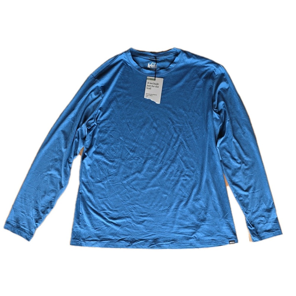 REI Co-Op Mens Blue Sahara Long-Sleeve Hike T-Shirt Large UPF 30 Stretch NEW